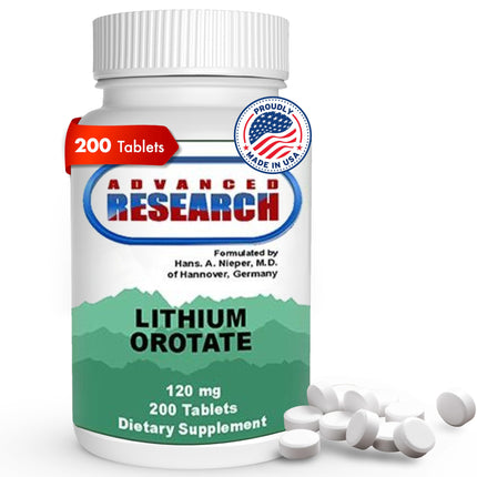 NCI Advanced Research Dr. Hans Nieper Lithium Orotate 5mg, 200 Count, Lab Tested, Non-GMO, Gluten Free, Vegan Friendly, Supports Brain Health