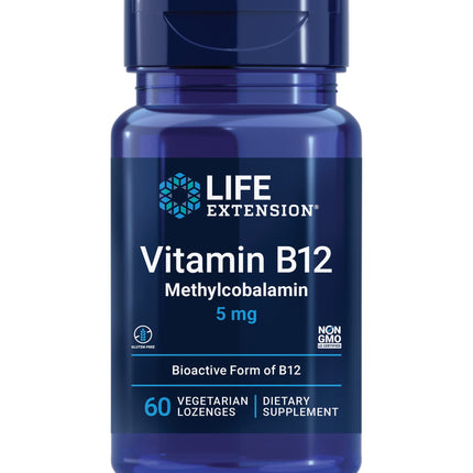 Life Extension Vitamin B12 Methylcobalamin, Nerve Health Supplement, Cognitive Support, Energy Vitamin, methylcobalamin B12, 5 mg, Quick-Dissolving, Gluten-Free, Non-GMO, Vegetarian, 60 lozenges