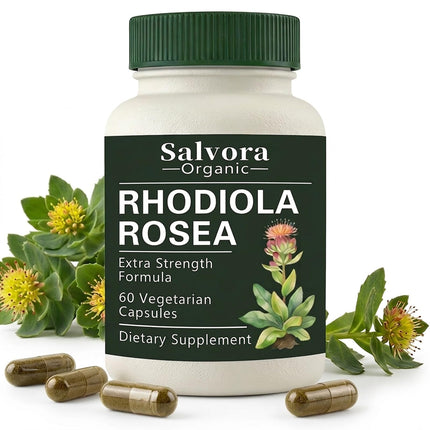 Salvora Organic Rhodiola Rosea,Rhodiola Rosea Supplement,Gluten Free,Non-GMO, Vegan-60 Capsules