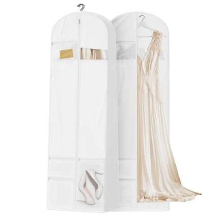 Lazebox 72inches Garment Bag with Zipper Pocket, Wedding Dress Bag for Gowns Long, White