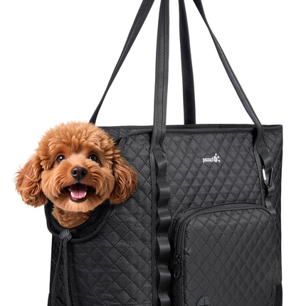 Pecute Dog Purse Carrier, Dog Carrier with Pockets for Small Dogs, Fits Dogs 8.8 lbs to 13 lbs, Cat and Puppies Tote Bag, Outing, Travel, Vet, XL,16.9" L x 7.9" W x 13.8" H, Black