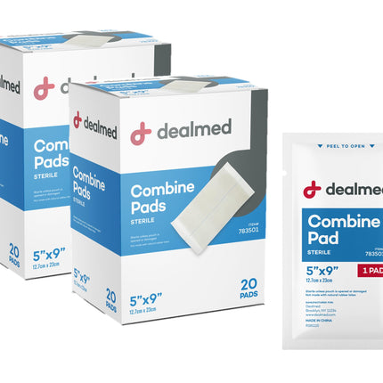 Dealmed Abdominal Combine Pads 5"x9" (40-Pack) Sterile Individually Wrapped, ABD Pads, Absorbent, Non Adherent for Wound Care, Drainage, First Aid, 20/Box (2 Pack)