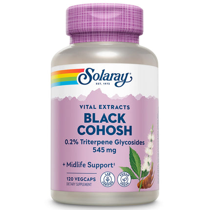 SOLARAY Black Cohosh Root Supplement for Women - Menopause Support, Vegan Capsules, Black Cohosh Herb, 545 mg per Serving, Phytoestrogen Properties, 0.2% Triterpene Glycosides - 120 Veg Cap Count
