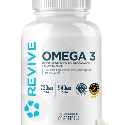 Revive MD Omega 3 Fish Oil Supplements for Men & Women – Softgels with EPA & DHA Fatty Acids for Healthy Skin & Joints, Heart & Brain Support – Vegan-Friendly, Gluten-Free (120 Softgels)