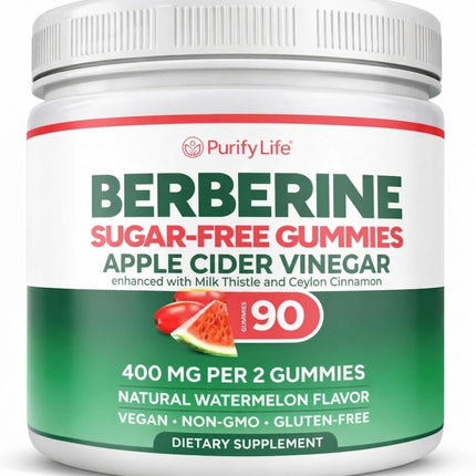 Sugar-Free Berberine Gummies with Apple Cider Vinegar, Cinnamon & Milk Thistle - Appetite Control and Detox for Women and Men - Natural Hunger & Craving Control - 90ct