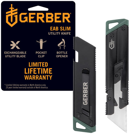 Gerber Gear EAB Utility Knife, Clips to Pocket or Keychain with Replaceable Razor Blade for Everyday Carry, EDC Gear with Box Cutter Retractable, Slim Black