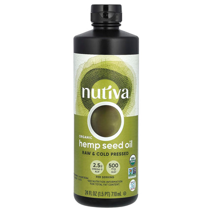 Nutiva Organic Cold-Pressed Unrefined Raw Hemp Seed Oil, 24 Ounce, USDA Organic, Non-GMO, Whole 30 Approved, Vegan, Gluten-Free & Keto, Rich In Omega 3 & 6 Fatty Acids
