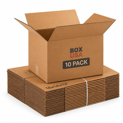 BOX USA Moving Boxes Holds 65lbs, 18"L x 14"W x 12"H (10-Pack) Medium - Corrugated Cardboard Box for Shipping, Mailing, Packing, Packaging and Storage