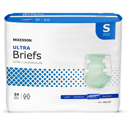 McKesson Ultra Briefs, [24 Count], Small, 22-36 in. Incontinence Adult Diapers, Heavy Absorbency, Unisex, Disposable, Elastic Leg Gathers and Contoured Fit for Men and Women