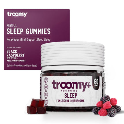 Troomy Sleep Gummies for Adults and Kids, Great Tasting Black Raspberry, Red Reishi Mushroom, Easy Restful Natural Sleep Aid, 60 Count
