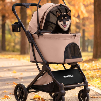 PAWLALA Pet Stroller with Detachable Carrier for Small & Medium Dogs & Cats, Smooth Comfort Ride with Shock-Absorbing Suspension, Foldable Dog Stroller, Compact Storage (Peach Pink)