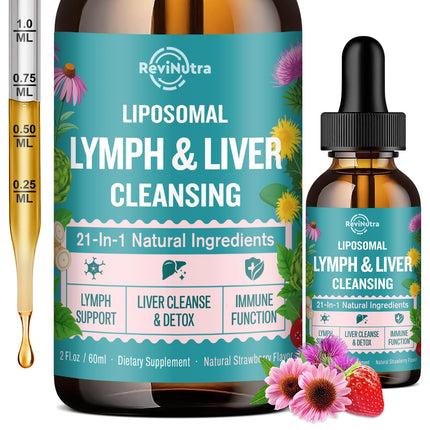 Liposomal Lymphatic Drainage Drops, Liver Cleanse Detox & Repair Liquid Supplement with Milk Thistle, Dandelion, Burdock Root & Echinacea - Lymph & Liver Detox, Antioxidant, Strawberry Flavor 2 Fl Oz