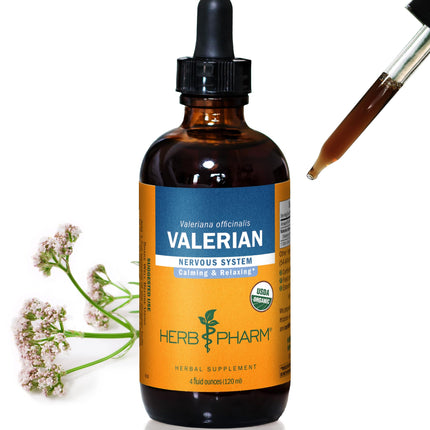 Herb Pharm Valerian Liquid Extract: Organic Calming Valerian for Sleep & Relaxation, Fast-Absorbing, Sugar-Free Liquid Herbal Supplement with Valerian Root & Rhizome, Up to ~12 Week Supply, 4 oz*