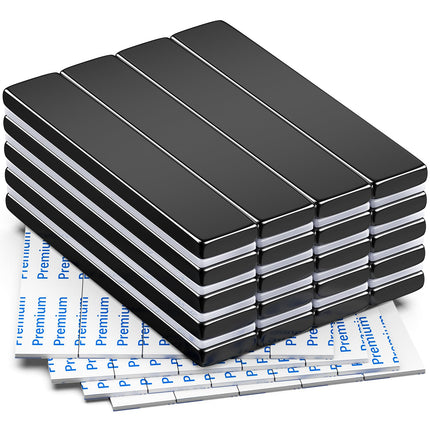 FINDMAG 20 Pack Super Strong Neodymium Magnets Bar with Double-Sided Adhesive, Rare Earth Magnets - 60 x 10 x 3mm - Black