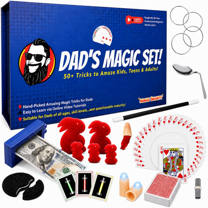 Dad’s Magic Set - 50 Awesome Magic Tricks for Dads to Amaze the Whole Family - Easy to Learn - Video Tutorials by a Pro Magician - Fun Gift for Dad or Grandpa for Father's Day, Birthdays, Christmas