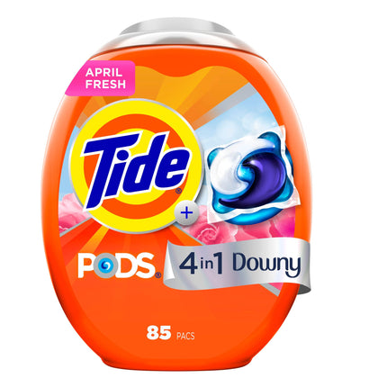 Tide PODS Laundry Detergent Soap with Downy 4-in-1 Stain Remover Freshness Softness Detergent pacs, April Fresh Scent, 85 Count