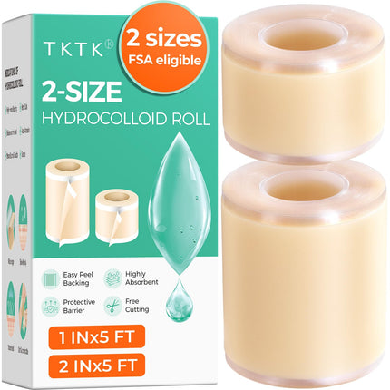 TKTK Hydrocolloid Roll 2 Sizes, Cut-to-Fit Bandages for Pimple & Wounds