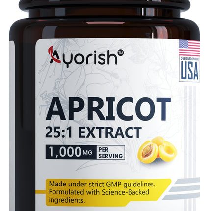 Ayorish Apricot Extract 25:1, 500 mg per Capsule 1000 mg Per Servings Immune Support Herbal Supplements (Pack of 1) (120 Capsules)