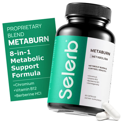 Selerb Metaburn Weight Loss Pills for Women & Men - Appetite Suppressant & Fat Burner, Metabolism Support Weight Loss Supplement with Berberine, Chromium, Green Tea & B12-60 Capsules