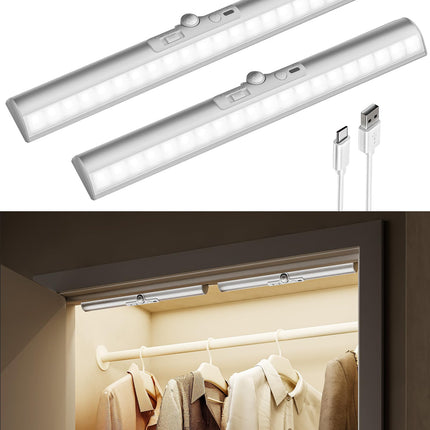 EZVALO 13-inch Motion Sensor Closet Lights, 1800mAh Rechargeable Battery Lights with Rotatable Sensor, Glare-Free, 3 Color Temps & Dimmable Cabinet Lights for Closet, Pantry, Wardrobe - 2 Pack