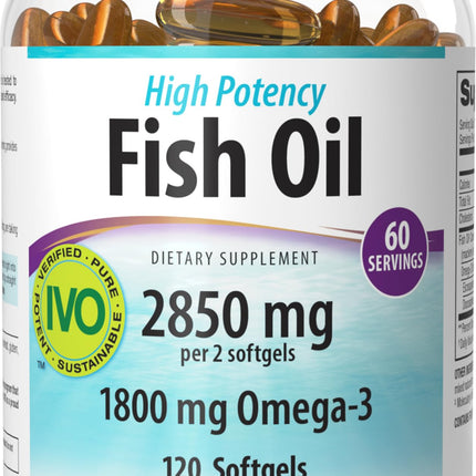 Webber Naturals Omega 3 Fish Oil 2850 mg, High Potency, 1,800mg Omega 3 per Serving, 120 Clear Enteric Softgels, No Fishy Aftertaste, Ultra-Purified, Supports Heart, Cognitive, Joint Health
