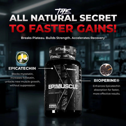 Enhanced Labs Epimuscle – Natural Plateau Breaker Supplement with Epicatechin – Supports Muscle Growth, Strength & Endurance – 60 Capsules – Made in USA