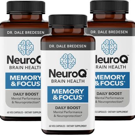 NeuroQ Memory & Focus - Boosts Cognitive Performance & Brain Function - Neuroprotective Formula by Dr. Dale Bredesen - Gotu Kola Ginkgo Phosphatidylserine & Propolis - 60 Capsules (Pack of 3)