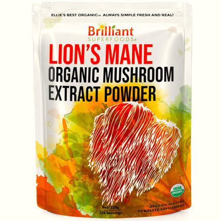 Ellie's Best Lions Mane Mushroom Extract Powder Supplement Organic 228 Servings - Double Extracted for Highest Potency - Dissolves in Coffee, Tea, Juice etc. 8oz