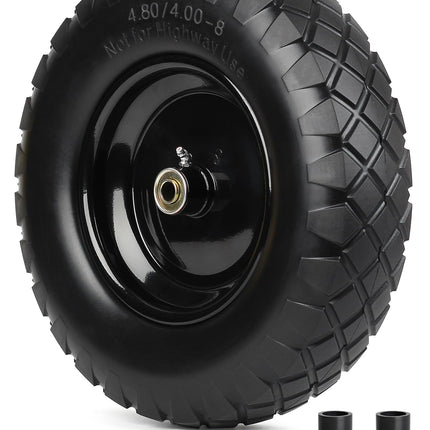 GICOOL 4.80/4.00-8" Wheelbarrow Tire, 16" Flat-Free Solid Tire and Wheel, 3-6" Centered Hub, 5/8" & 3/4" Bearing, For Garden Wagon Cart Trolley Dolly (1 Pack)