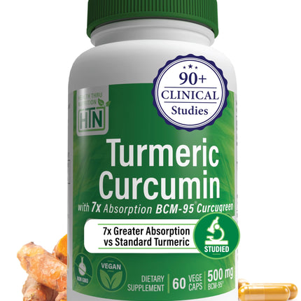 Health Thru Nutrition Turmeric Curcumin Complex 500mg Supplement | as BCM-95 Curcugreen Clinically Studied | Vegan Certified (Pack of 60)