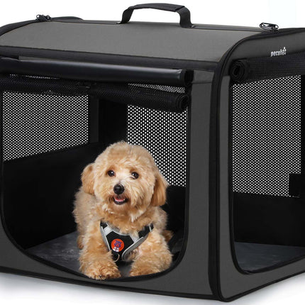 Dog Car Carrier Light Weight, 24×17.7×20.5in Dog Carrier for Cars Easy to Assemble, Dog Cars Crate Portable and Breathable, Foldable Pet Carrier for Outing, Dogs Travel Crate with Curtain Dark Gray