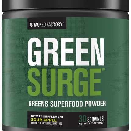 Jacked Factory Green Surge Green Superfood Powder- Keto Friendly Greens Drink w/Spirulina, Wheat & Barley Grass, Organic Greens - Green Tea Extract, Probiotics & Digestive Enzymes - Sour Apple