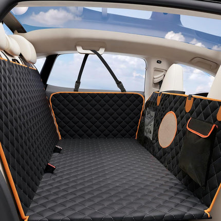 KONNAO Dog Car Seat Cover for Back Seat, Hard Bottom Back Seat Extender for Dogs, Holds 420lbs, Durable Waterproof Pet Car Bed Dog Hammock for SUV/Car/Small Truck (Black)