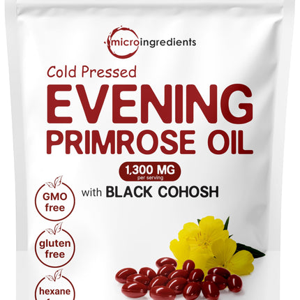 Evening Primrose Oil 1300mg Per Serving, 240 Softgels | Enhanced with 40mg Black Cohosh Extract, Cold Pressed – 10% Active GLA, Non-GMO, No Gluten, Easy to Swallow