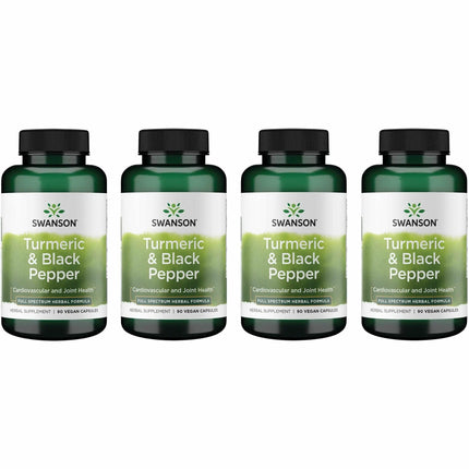 Swanson Premium Turmeric & Black Pepper Antioxidant Supplement for Active Adults Seeking Joint, Digestion, and Circulation Support - Non-GMO, Organic (90 Vegan Capsules, 4 Pack)