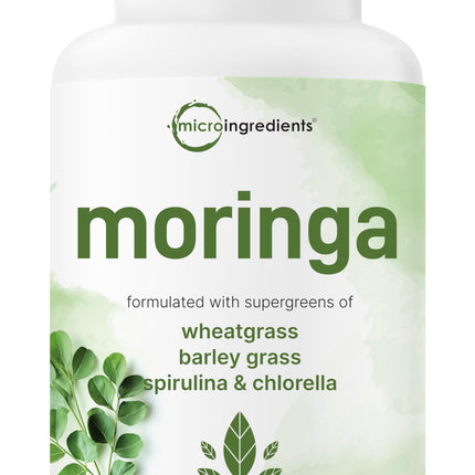 Micro Ingredients Moringa Oleifera | 300 Capsules with Supergreens Blend of Wheatgrass, Barley Grass, Spirulina, & Chlorella | Antioxidant Supplement, Energy, & Immune Support | Non-GMO