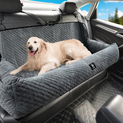 Dog Car Seat for Medium/Large Dogs Under 100 Lbs,Multi-Functional Dog Car Bed Washable Pet Travel Safety with Thick Cushion, Soft Safe Removable,for All Cars Back Seat（Grey）