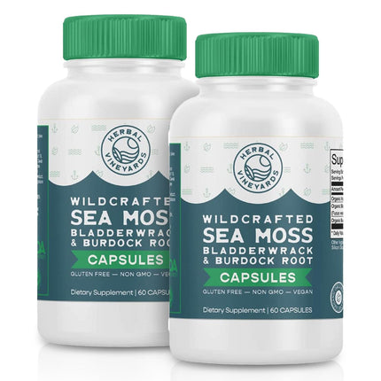 Herbal Vineyards Organic Wildcrafted Vegetable 60 Capsules | 1500MG | Pack of 2 | Irish Sea Moss, Bladderwrack and Burdock Root, Immune Support, Healthy Skin & Energy | Powerful Immunity Booster
