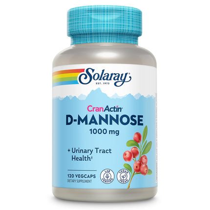 SOLARAY D-Mannose 1000mg with CranActin Cranberry Supplement 400mg, Urinary Tract Health & Bladder Support Capsules with Vitamin C, Vegan, 60 Day Guarantee, 60 Servings, 120 VegCaps (120 CT)