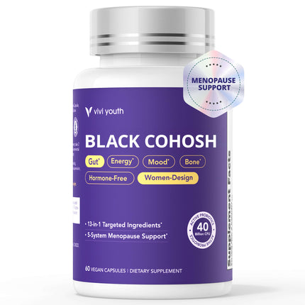 VIVI Youth Menopause Supplements for Women with Black Cohosh 5:1 Extract - Hormone Harmony for Hot Flashes, Night Sweats, Mood Swings & Bloating - 30 Servings