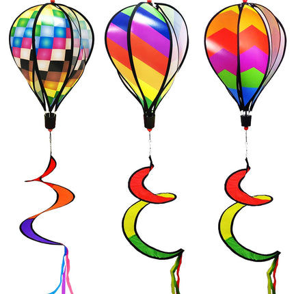 timecity 3pcs Hot Air Balloon Wind Spinner Rainbow Garden Pinwheels Whirligigs Wind Spinner Windmill Striped Rainbow Windsock Rotating Sequins Windmill Wind Twister Hanging Decor