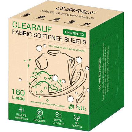 CLEARALIF Liquidless Fabric Softener Sheets, Unscented Scent, 160 Loads