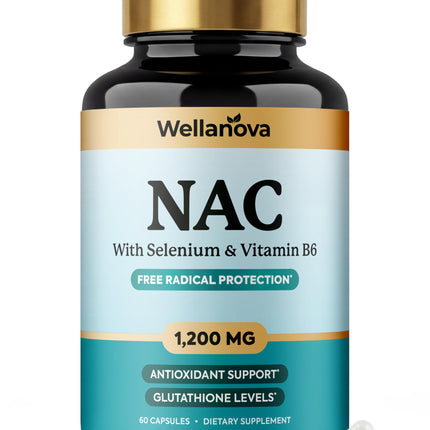 NAC Supplement 1,200 mg – 100% Pure N-Acetyl Cysteine (NAC) with Selenium & Vitamin B6 – Antioxidant & Glutathione Support – 60 Capsules