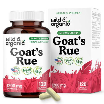 Wild & Organic Goats Rue Capsules 1200 mg - Lactation Supplement with Goat's Rue Herb - 120 Vegan Capsules for Breastfeeding & Lactation Support - 2-Month Supply - No Fillers, Non-GMO