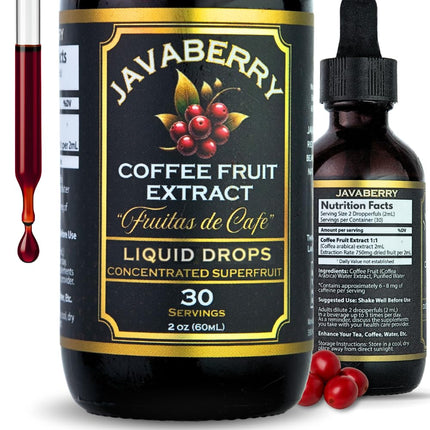 Javaberry Coffee Fruit Juice Liquid Extract | Low-Caffeine Superfruit Concentrate | Natural Source of Polyphenols & Antioxidants | Sugar-Free | 60mL Glass Bottle