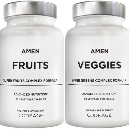 Amen Fruits + Veggies Vitamins Bundle, Raw Whole Food Multivitamin Capsules, Greens Vegetables, Red Fruits & Berries Vegan Blend, Fibers + Phytonutrients Superfood Minerals Supplement, Non-GMO, 180 ct