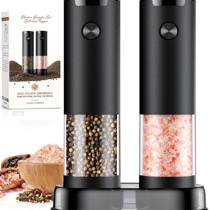 Electric Salt and Pepper Grinder Set Automatic Battery Pepper Mill Shakers Adjustable Coarseness Upgraded Larger Capacity with Led Home and Kitchen Appliances White Elephant Gifts for Women Men