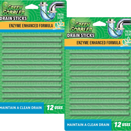 Green Gobbler Drain Cleaner & Deodorizer FRESH SCENT Sticks for Toilet Tanks, Sinks, Bathtub Drains, Washing Machine Drains and Garbage Disposals - 24 Pieces