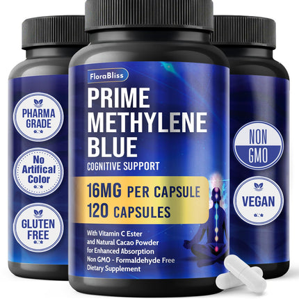 FloraBliss 120 Methylene Blue Capsules (16 mg), with Cacao, Vitamin C Ester