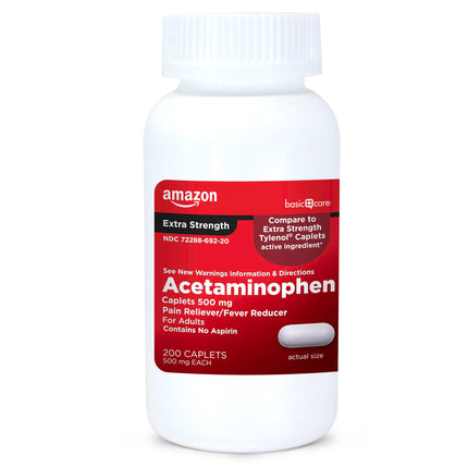 Amazon Basic Care Extra Strength Pain Relief, Acetaminophen Caplets, 500 mg, 200 Count